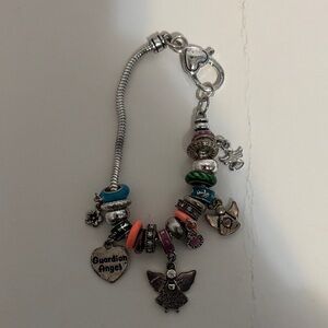 Silver Charm Bracelet with Colorful Beads and Angels